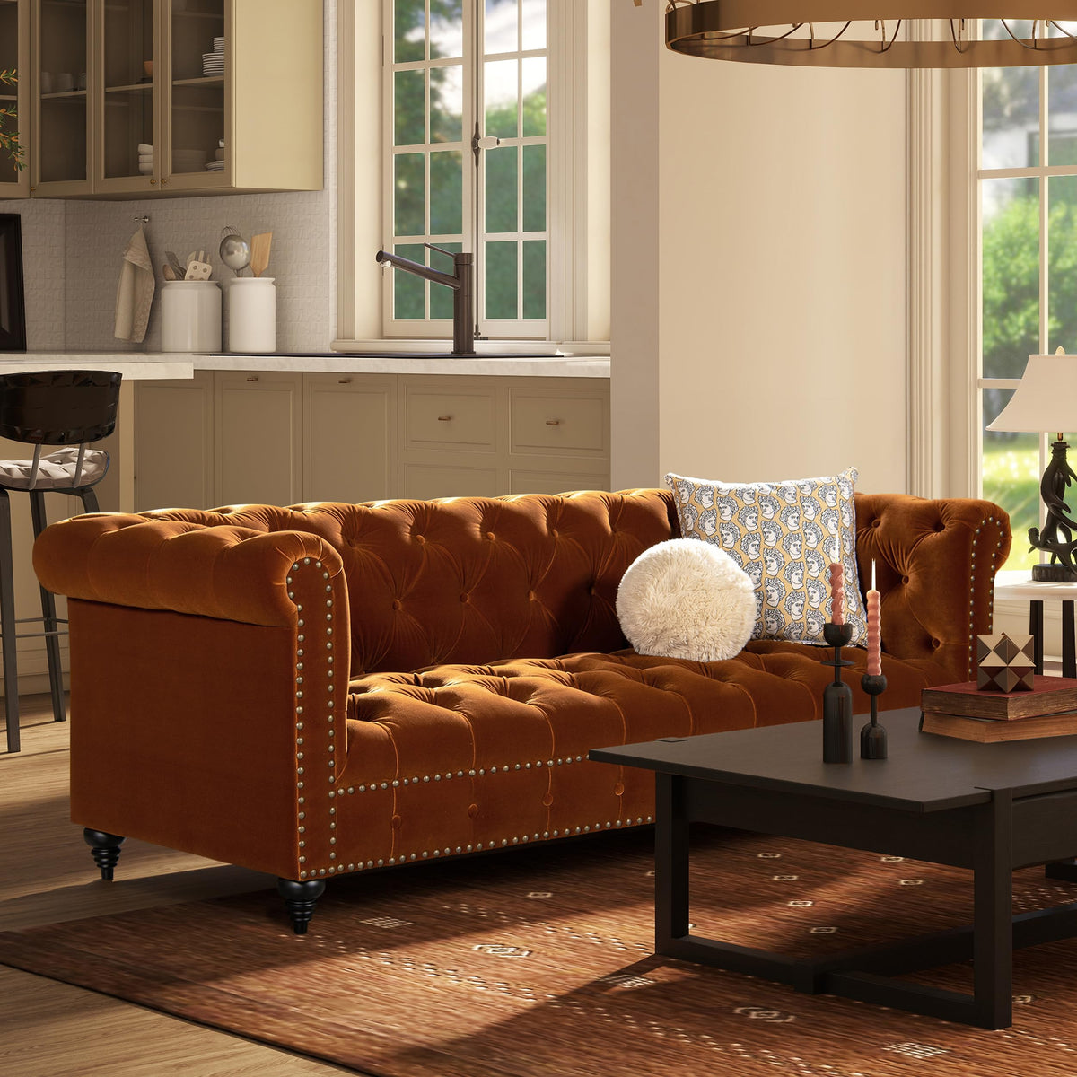 88" Burnt Orange Performance Velvet Sofa E5322