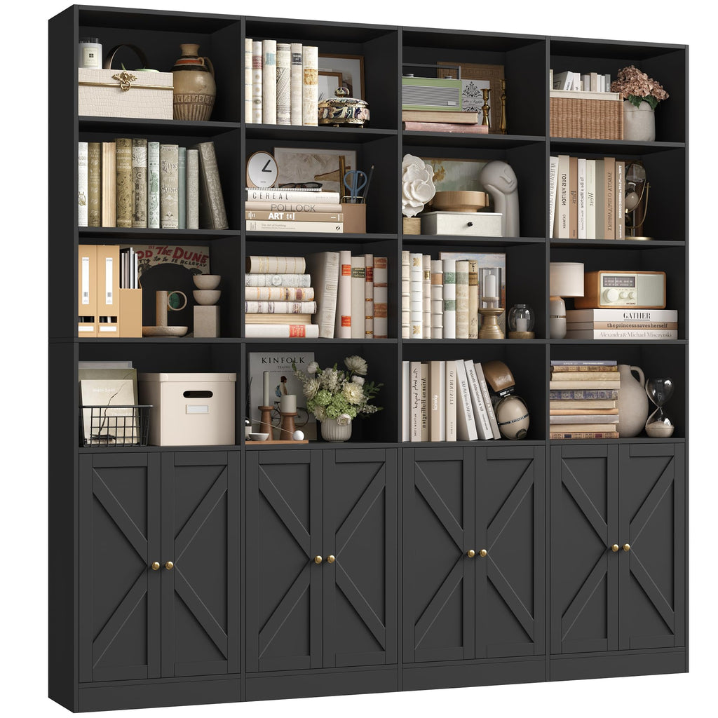72.8" Black Bookshelf with 8 Doors T298353