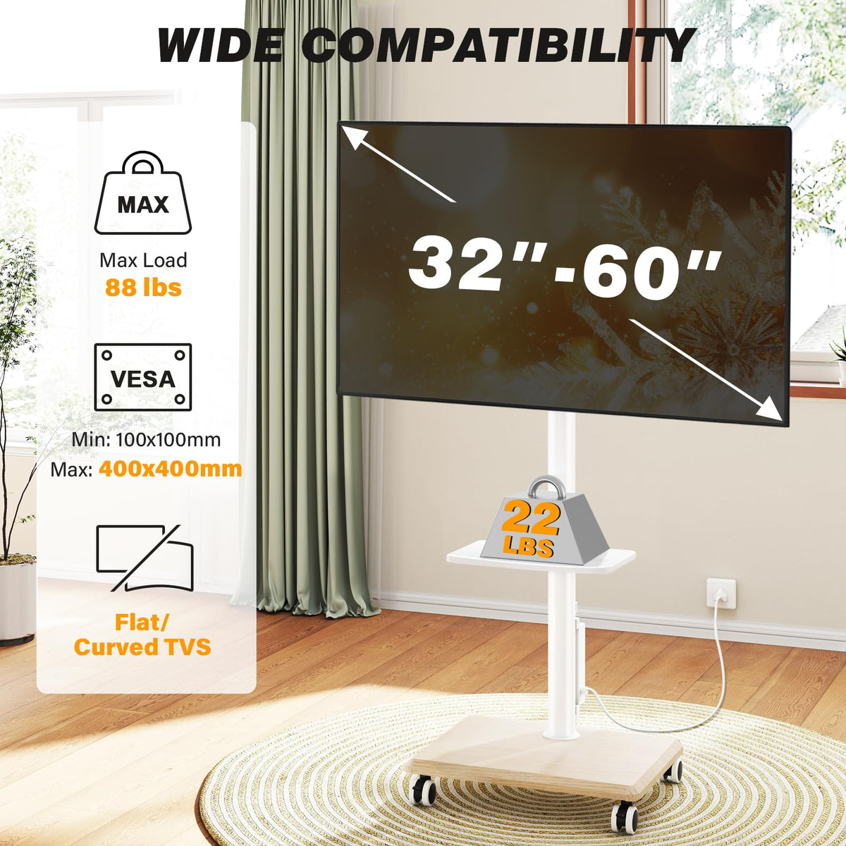 Rolling TV Stand with Power Outlet for 32-60 inch TVs H393