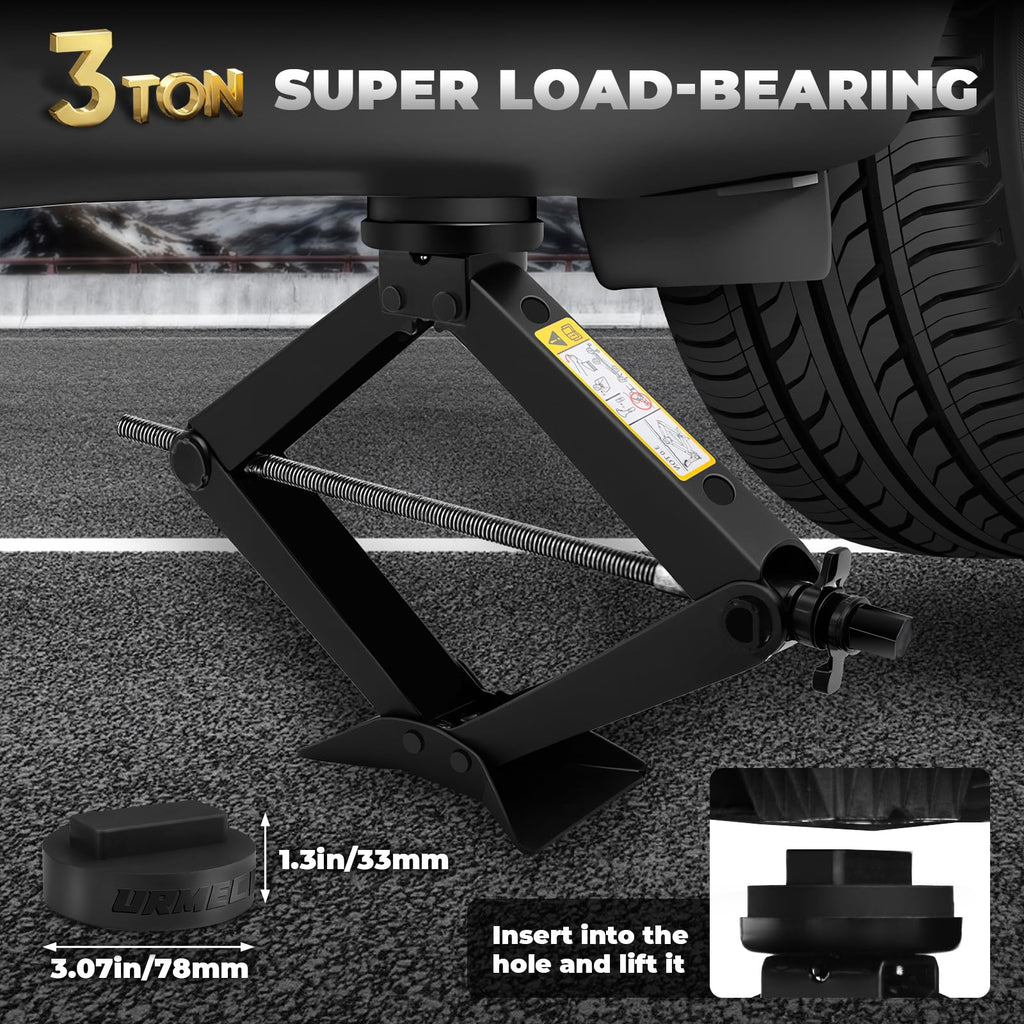 3-Ton Scissor Jack Kit with Rubber Jack Pads M2395