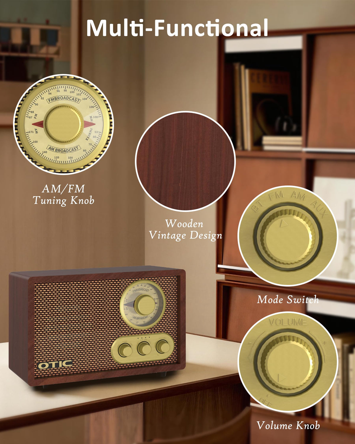 Vintage Wood AM/FM Bluetooth Radio with Speakers I423843