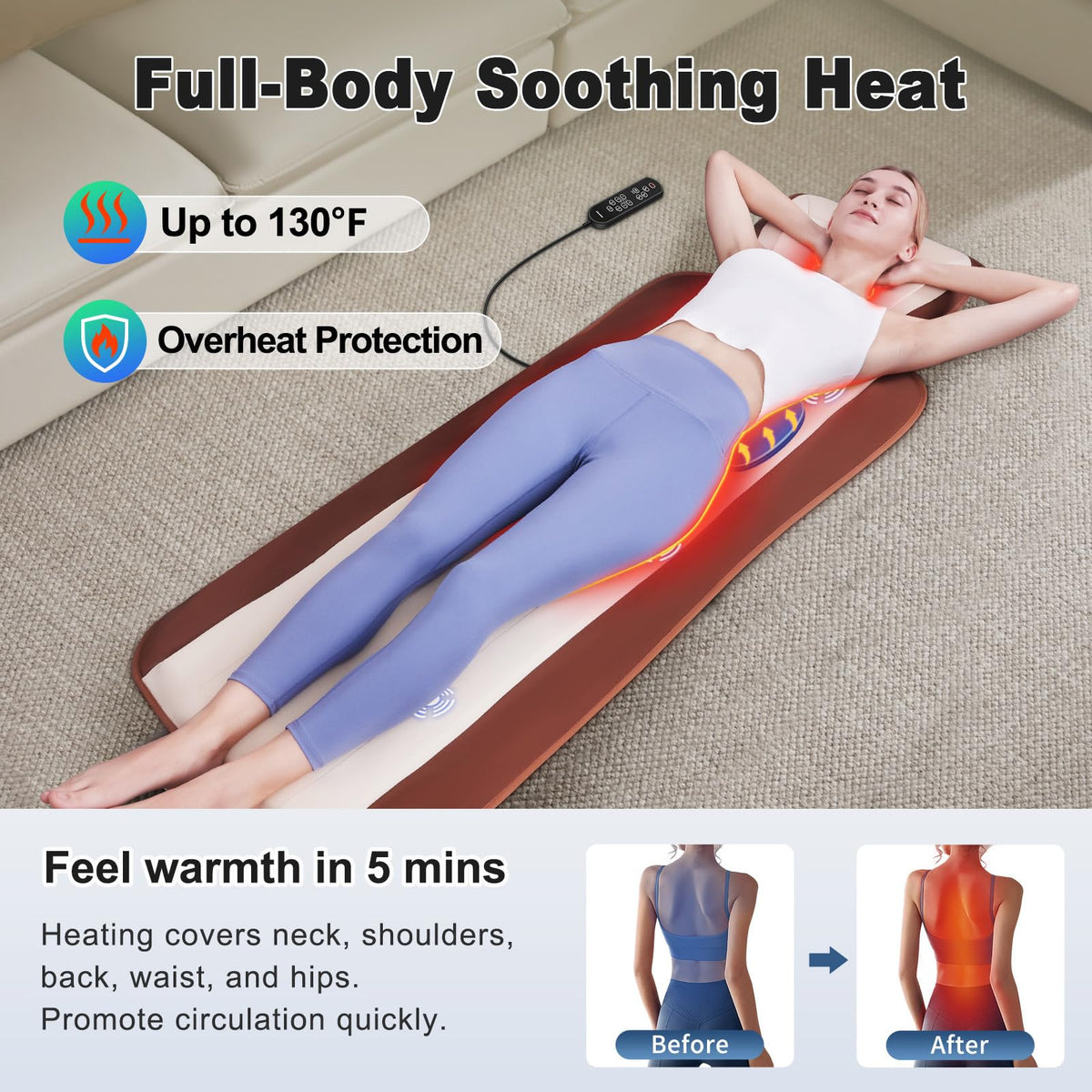 Full Body Massage Mat with 3 Heating Zones S5628
