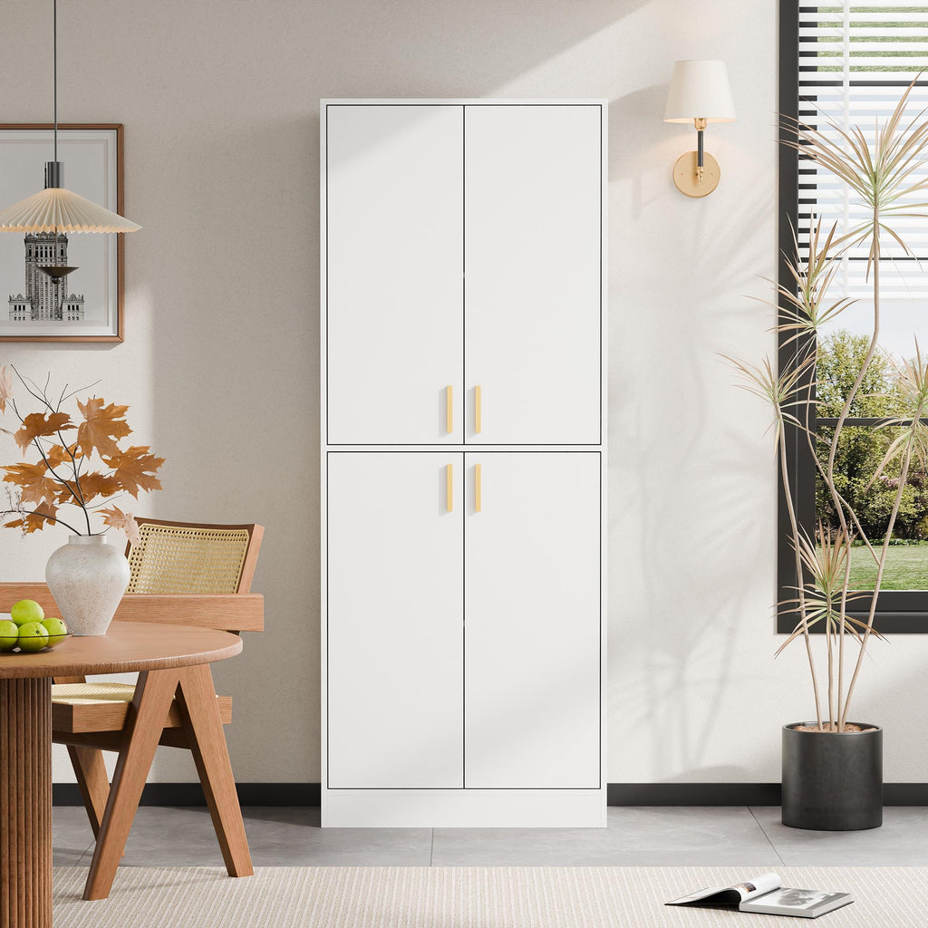 White Wood Storage Cabinet with Doors and Shelves B143
