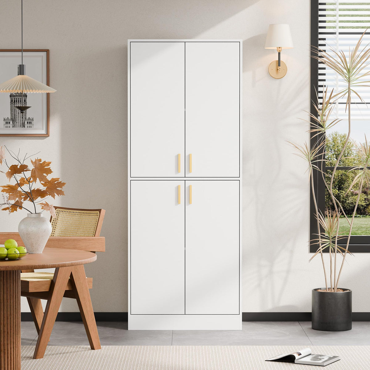 White Wood Storage Cabinet with Doors and Shelves B143