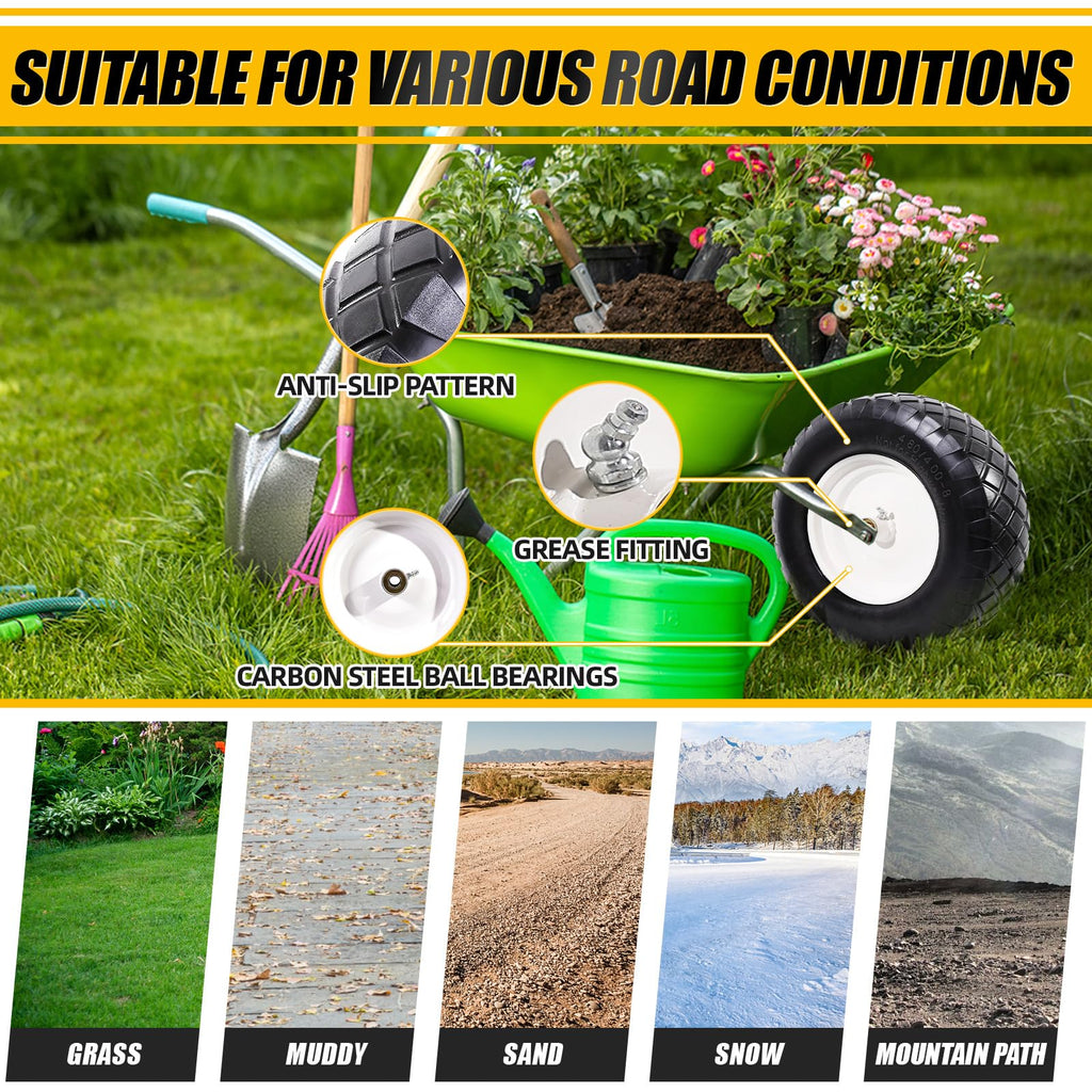 4.80/4.00-8" Flat Free Wheelbarrow Tire and Wheel A2423