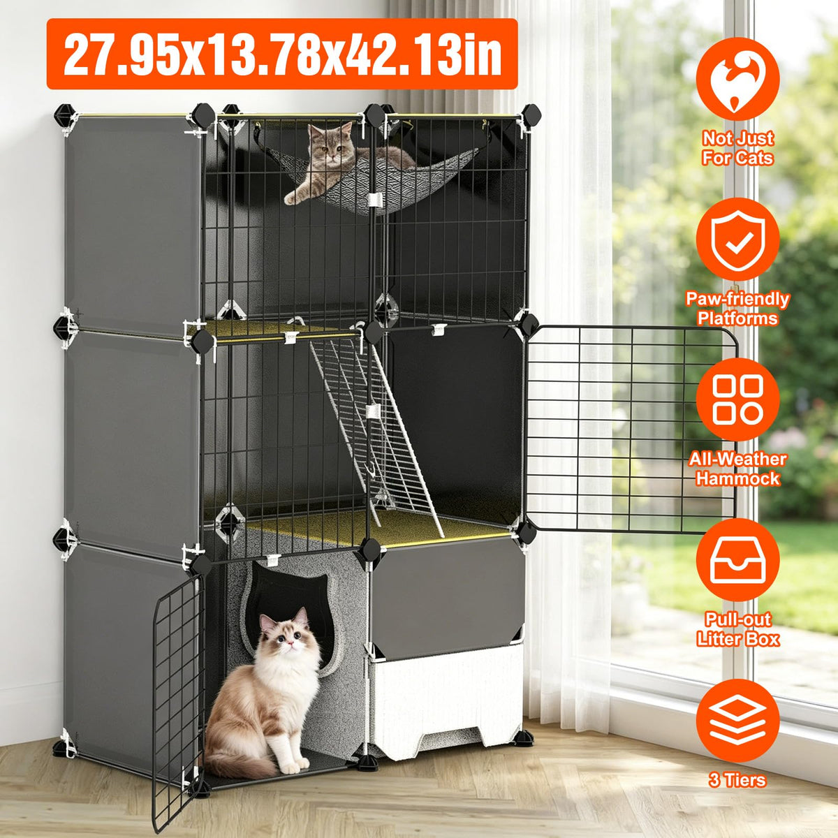 3-Tier Cat Cage with Litter Box, Hammock & Ladders G983