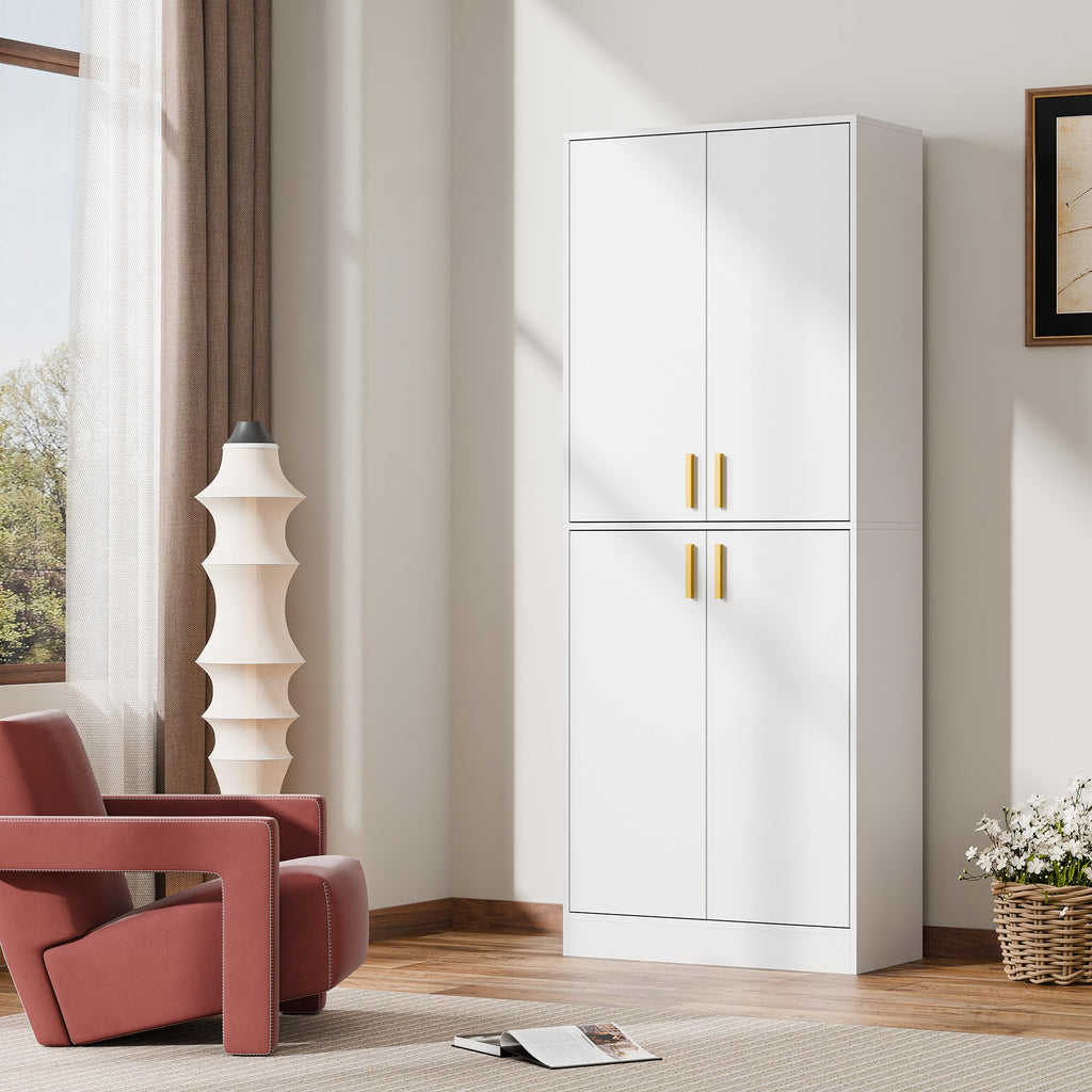 White Wood Storage Cabinet with Doors and Shelves B143