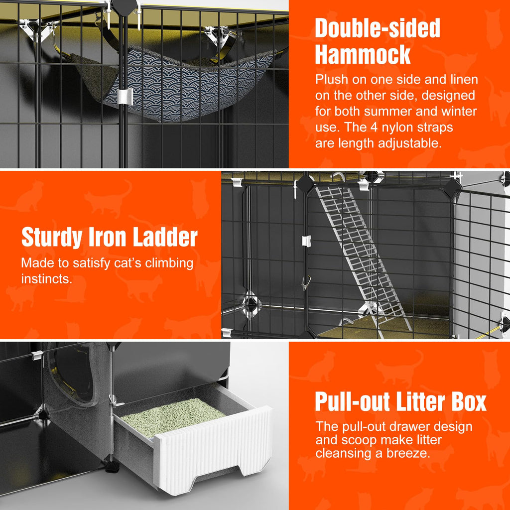 3-Tier Cat Cage with Litter Box, Hammock & Ladders G983