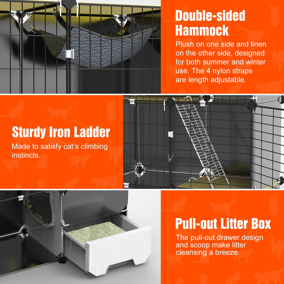 3-Tier Cat Cage with Litter Box, Hammock & Ladders G983