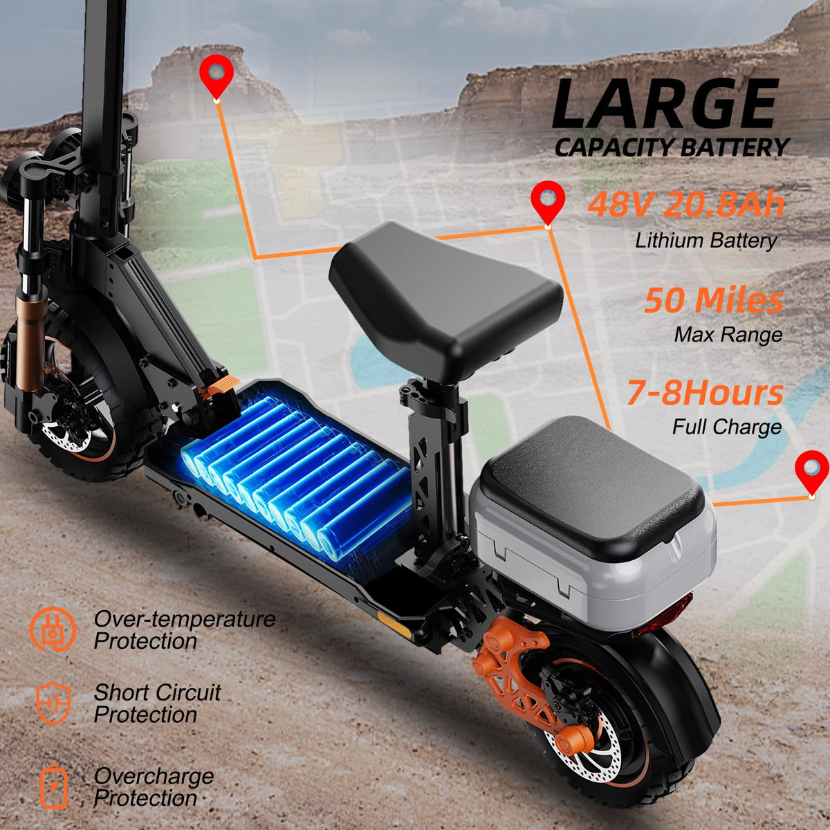 1200W Off Road Electric Scooter with Dual Suspension S755781