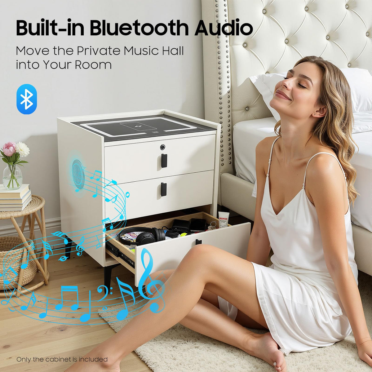 LED Nightstand with Charging Station and Drawers W7773