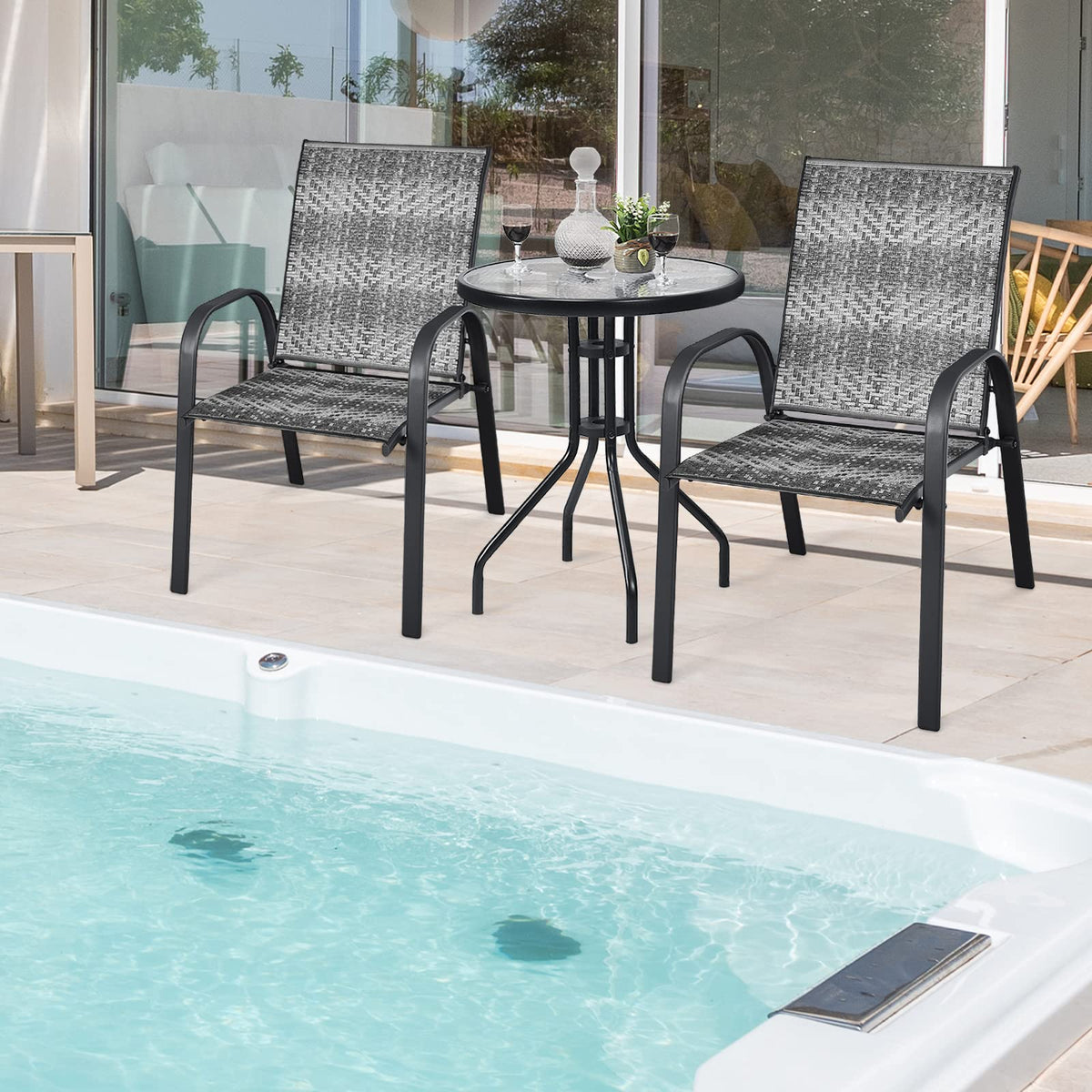 Stackable PE Wicker Patio Arm Chairs Set of 6 U405698