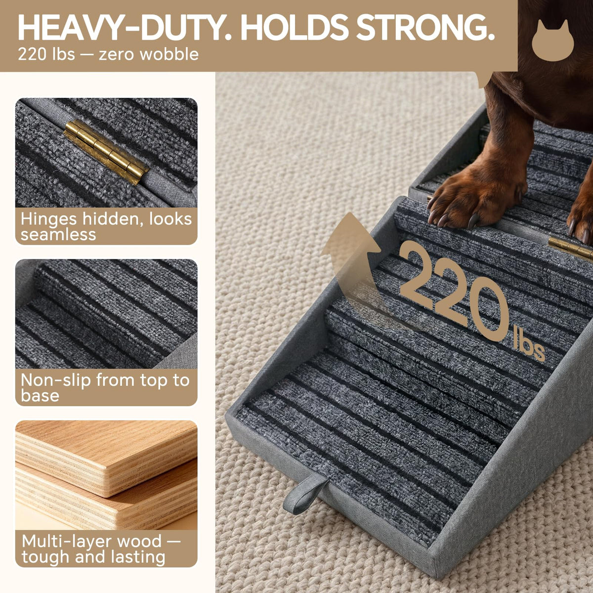 2-in-1 Wooden Pet Stairs & Ottoman C69183