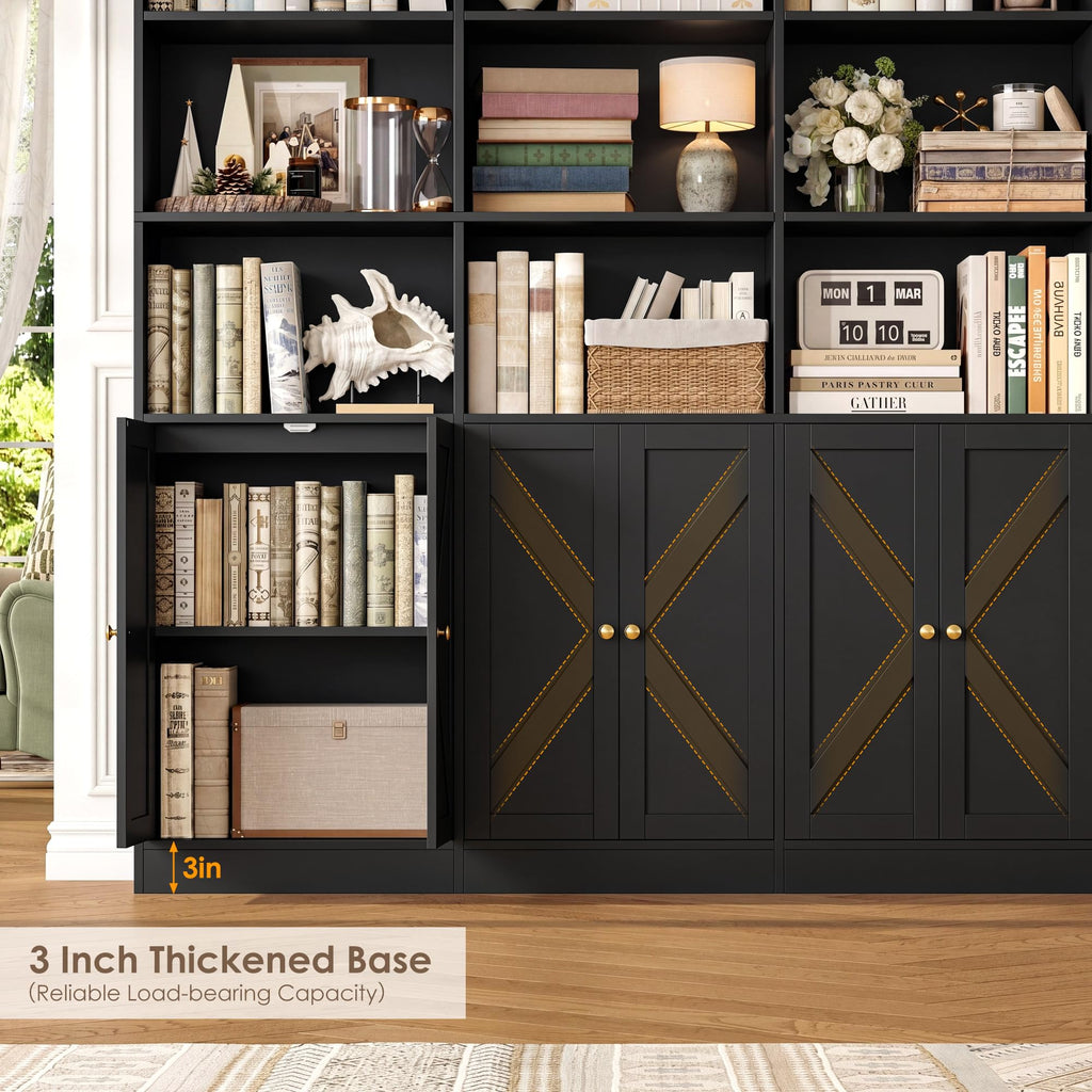 72.8" Black Bookshelf with 8 Doors T298353