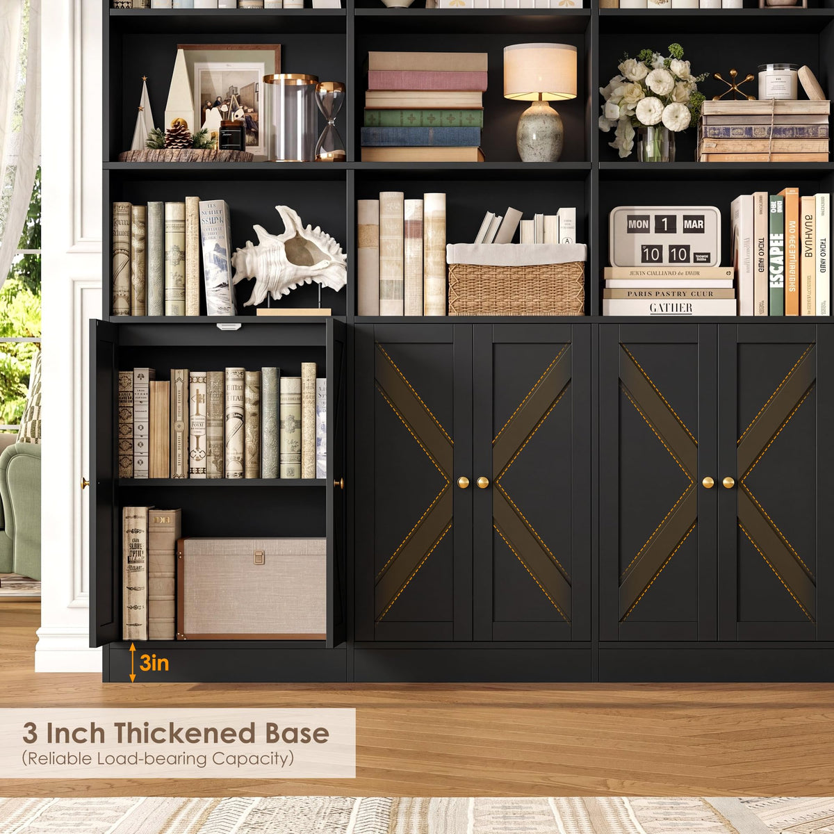 72.8" Black Bookshelf with 8 Doors T298353