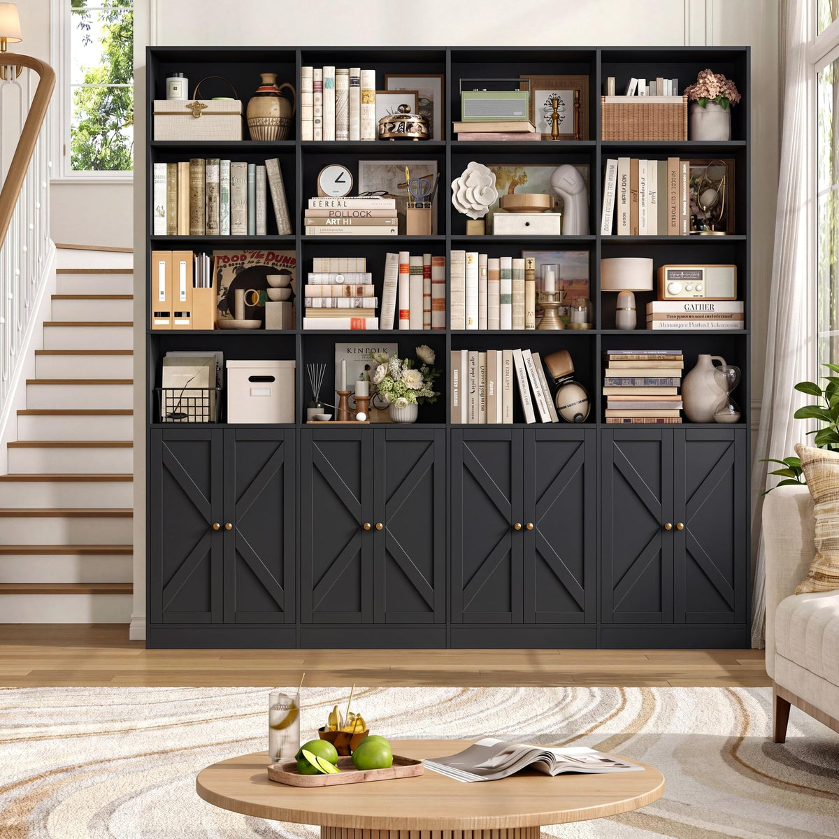 72.8" Black Bookshelf with 8 Doors T298353