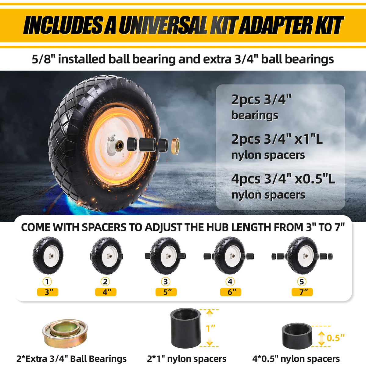 4.80/4.00-8" Flat Free Wheelbarrow Tire and Wheel A2423