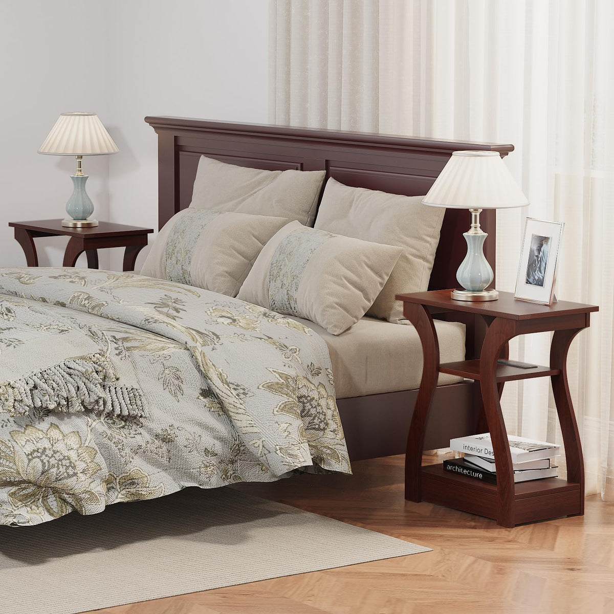 Cherry End Tables Set of 2 with Charging Station R22378