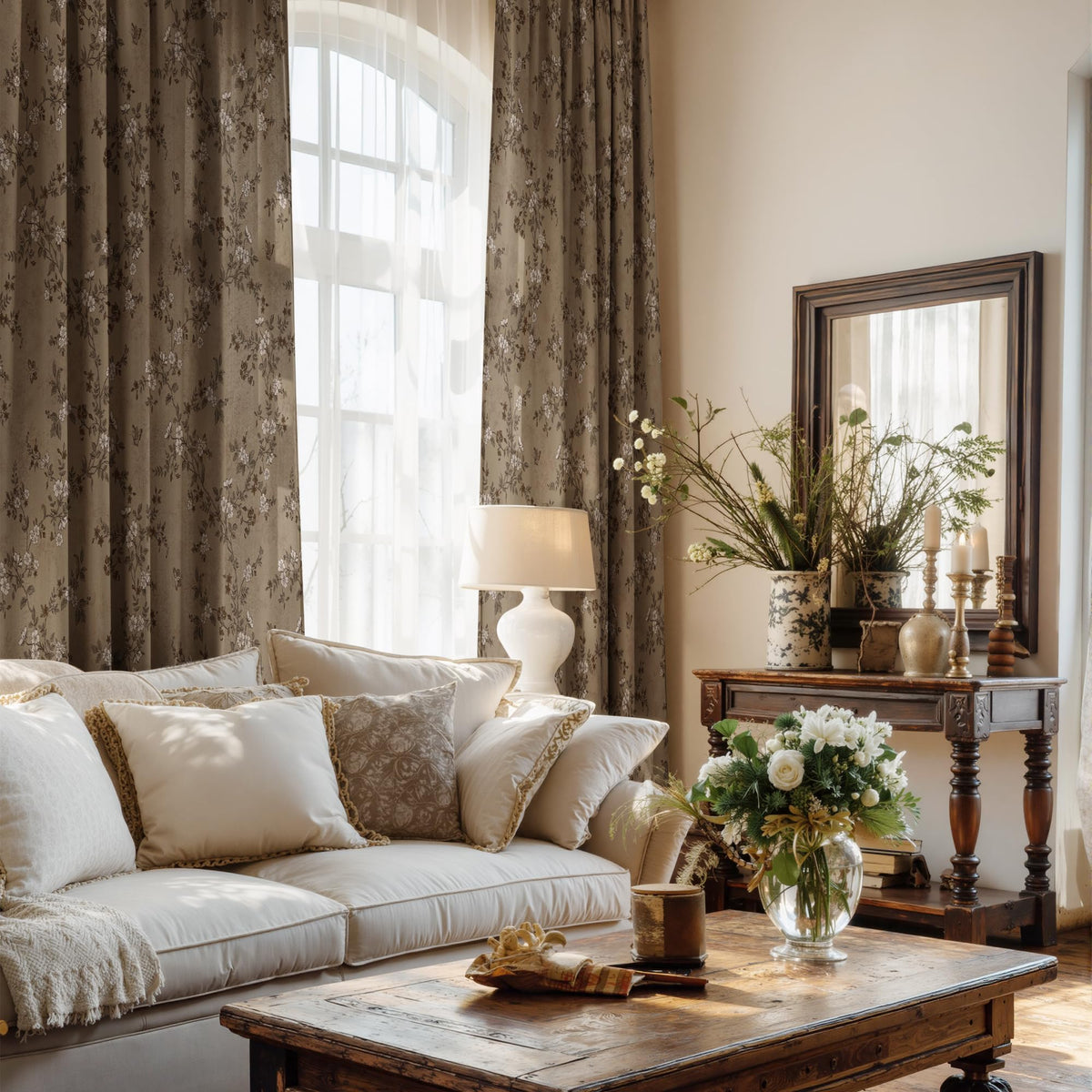 Extra Long Linen Floral Curtains 108 Inches Q406706