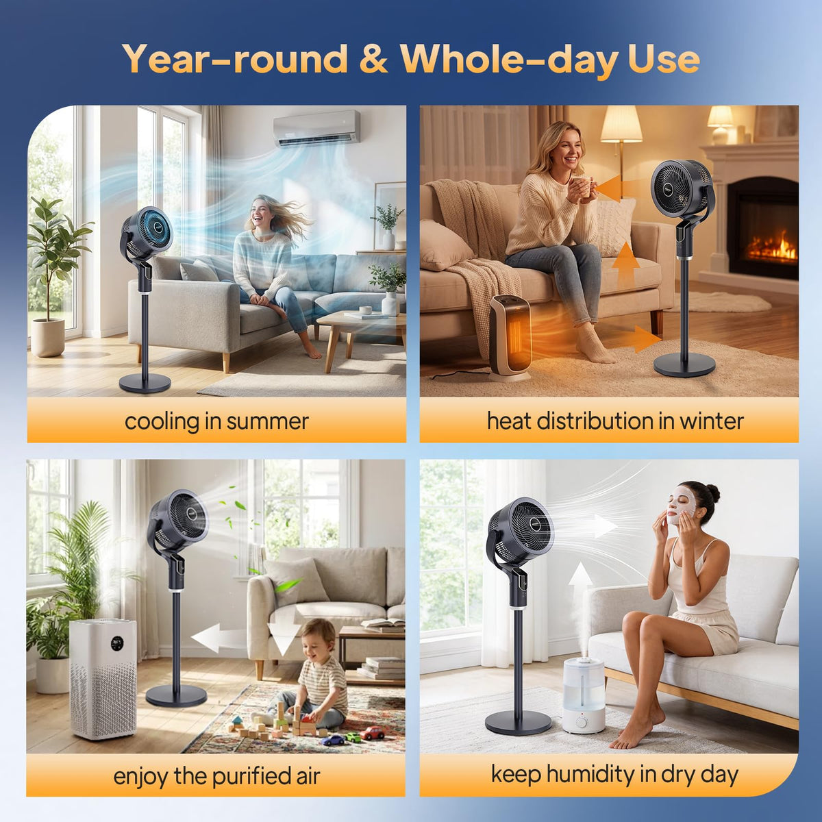 3-in-1 Pedestal Tabletop Fan with Remote Grey 2-Pack W28219