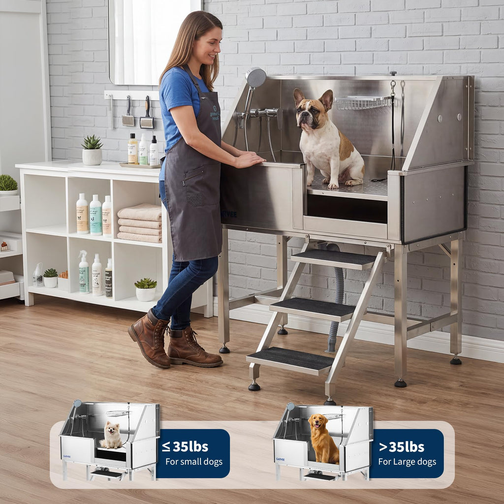 46 Inch Stainless Steel Dog Washing Station with Stair U978711