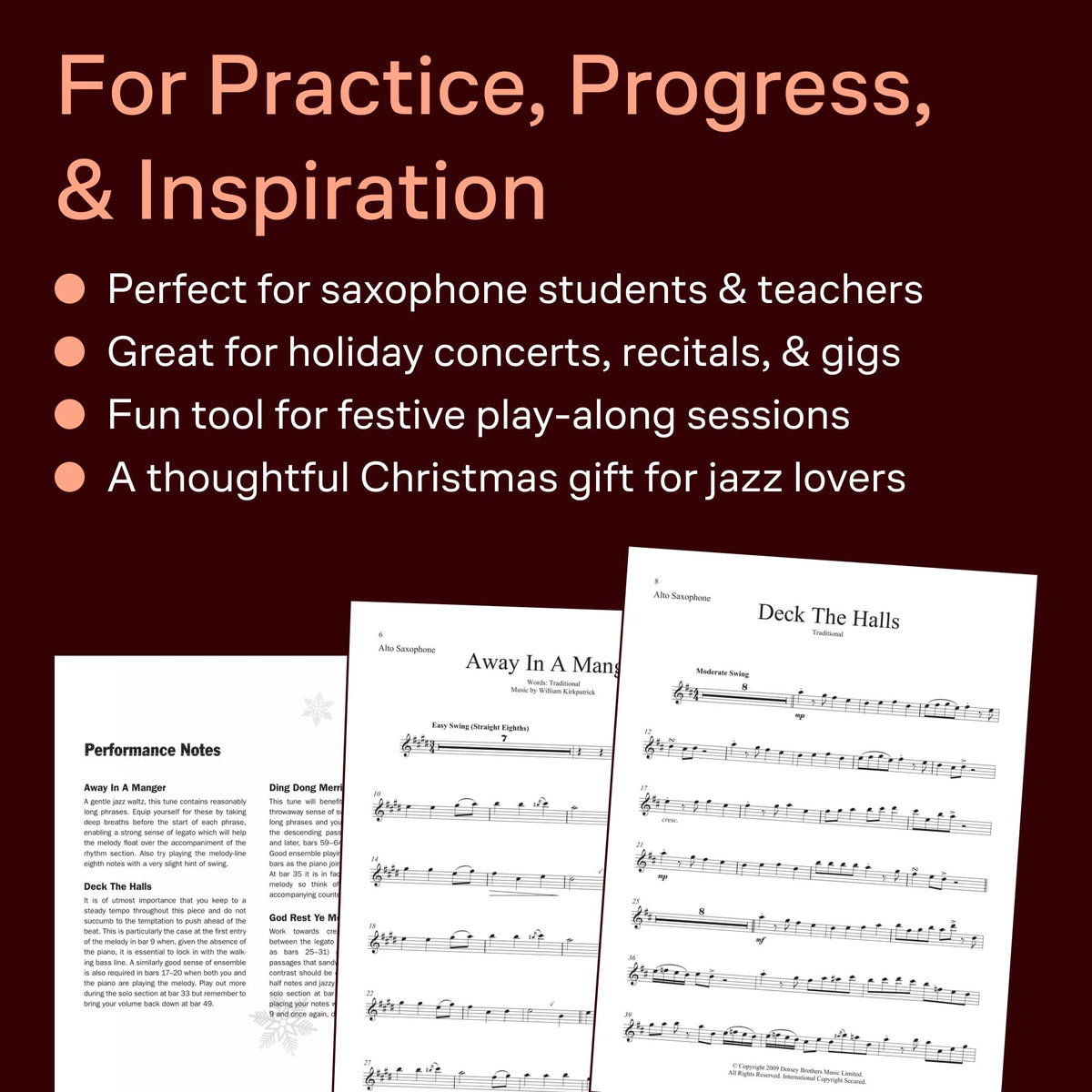Alto Sax Christmas Jazz Sheet Music Book with Online Audio A25679
