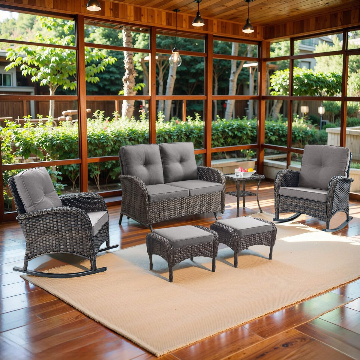 Brown 2 Seater Wicker Outdoor Glider Bench T6868