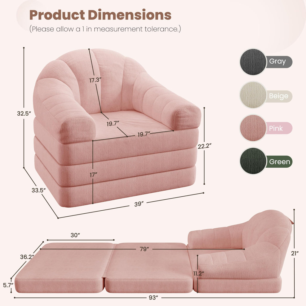 Pink Chenille Convertible Sofa Bed P22716