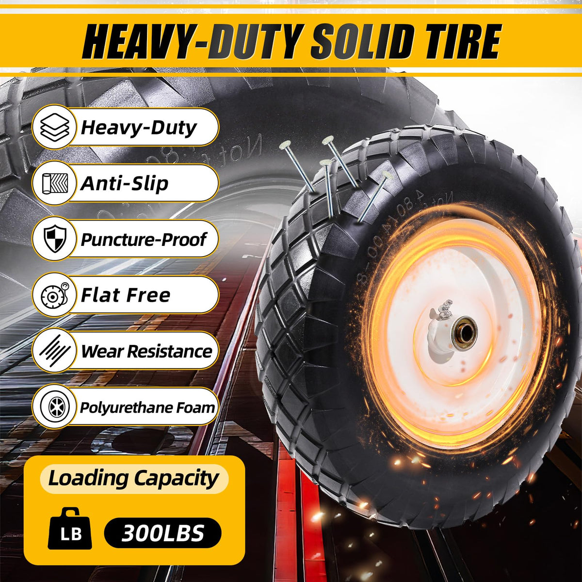 4.80/4.00-8" Flat Free Wheelbarrow Tire and Wheel A2423