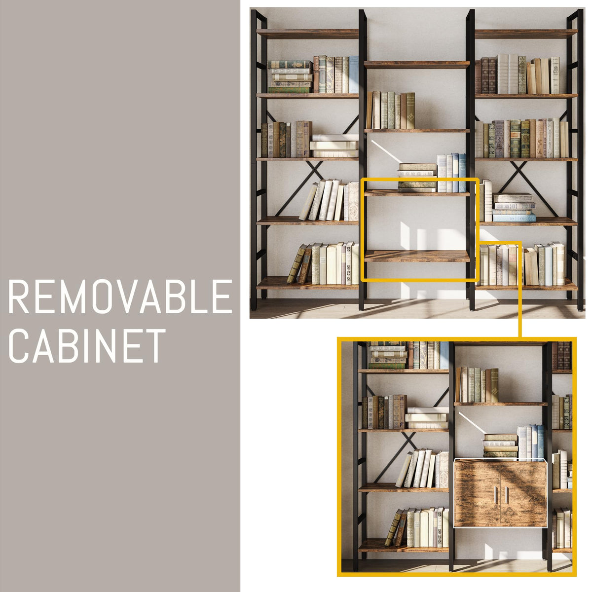 70 x 70" 5 Tier Bookcase with Storage Cabinet Rustic Brown S5960