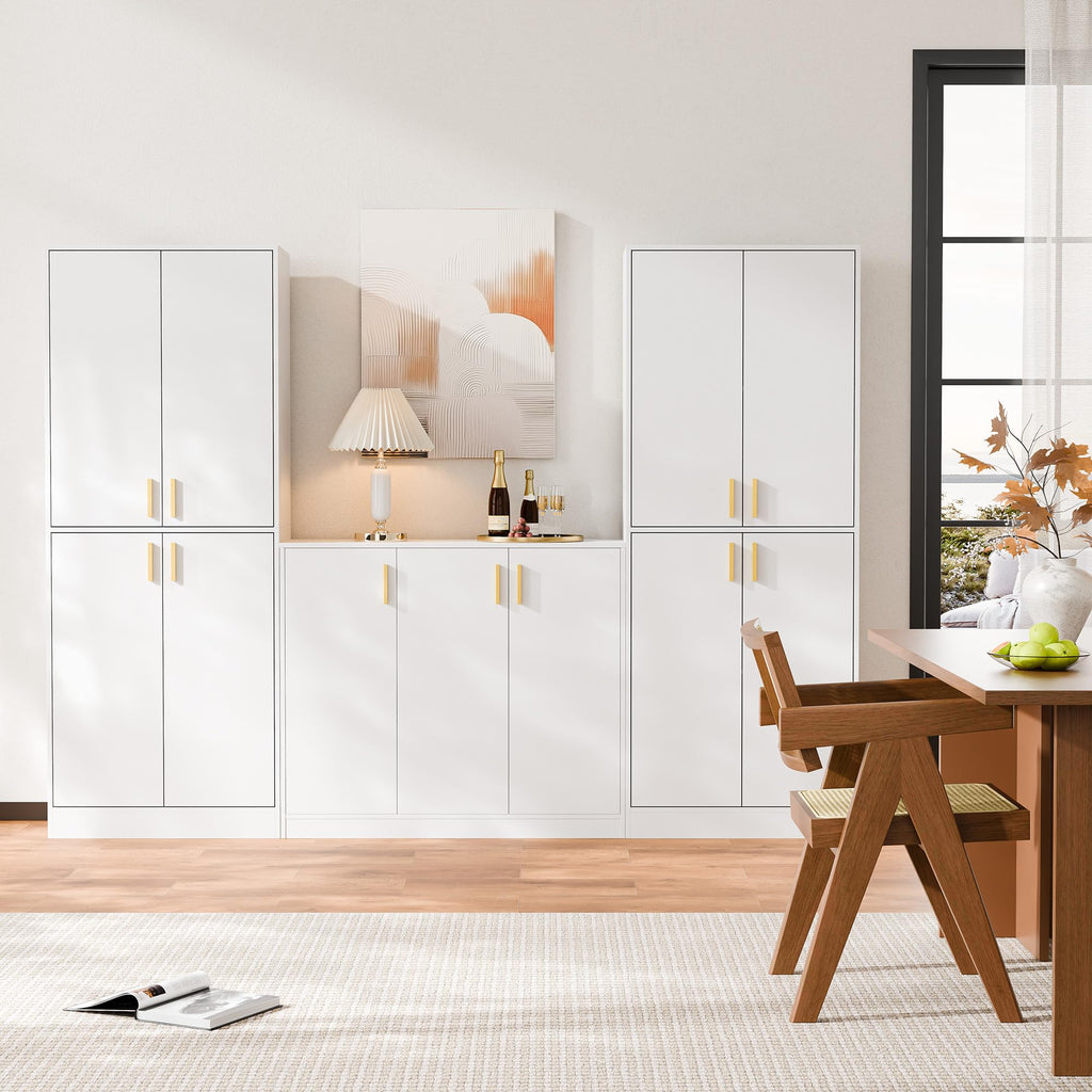 White Wood Storage Cabinet with Doors and Shelves B143