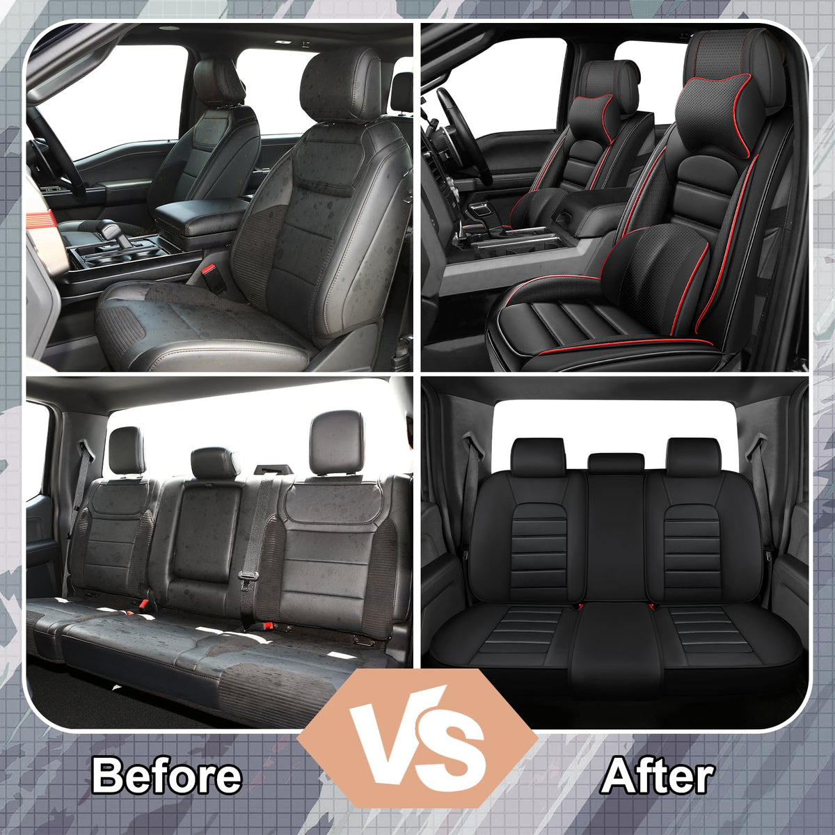 Waterproof Nappa Leather Car Seat Covers 5 Seats Black Red U581