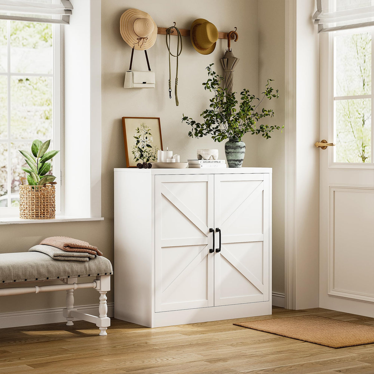 White 36" Metal Storage Cabinet with Doors and 2 Adjustable Shelves Y48380
