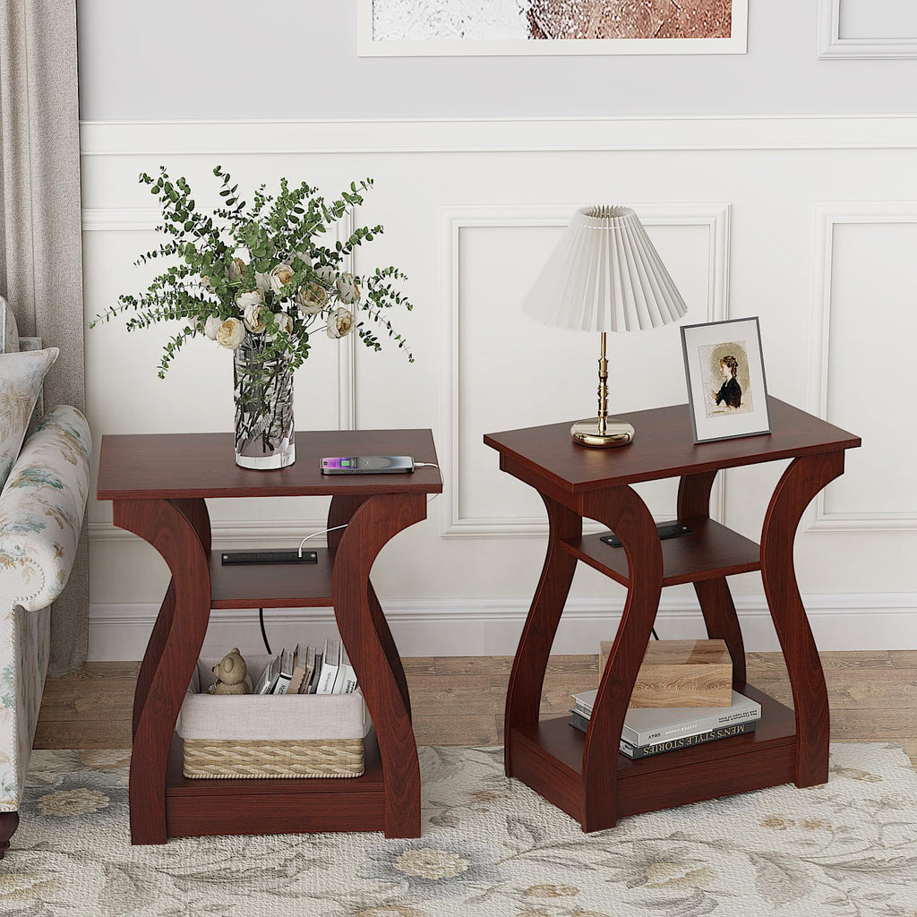 Cherry End Tables Set of 2 with Charging Station R22378