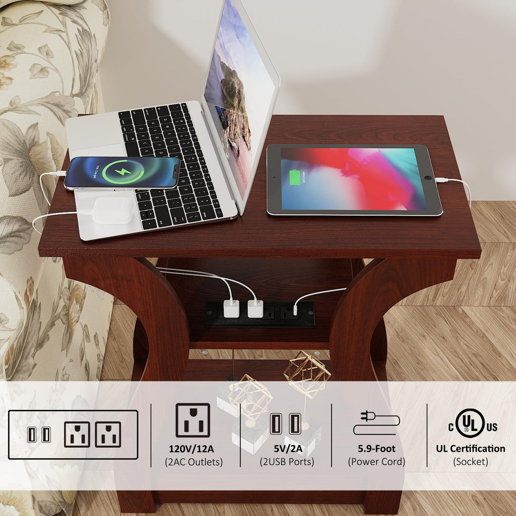 Cherry End Tables Set of 2 with Charging Station R22378