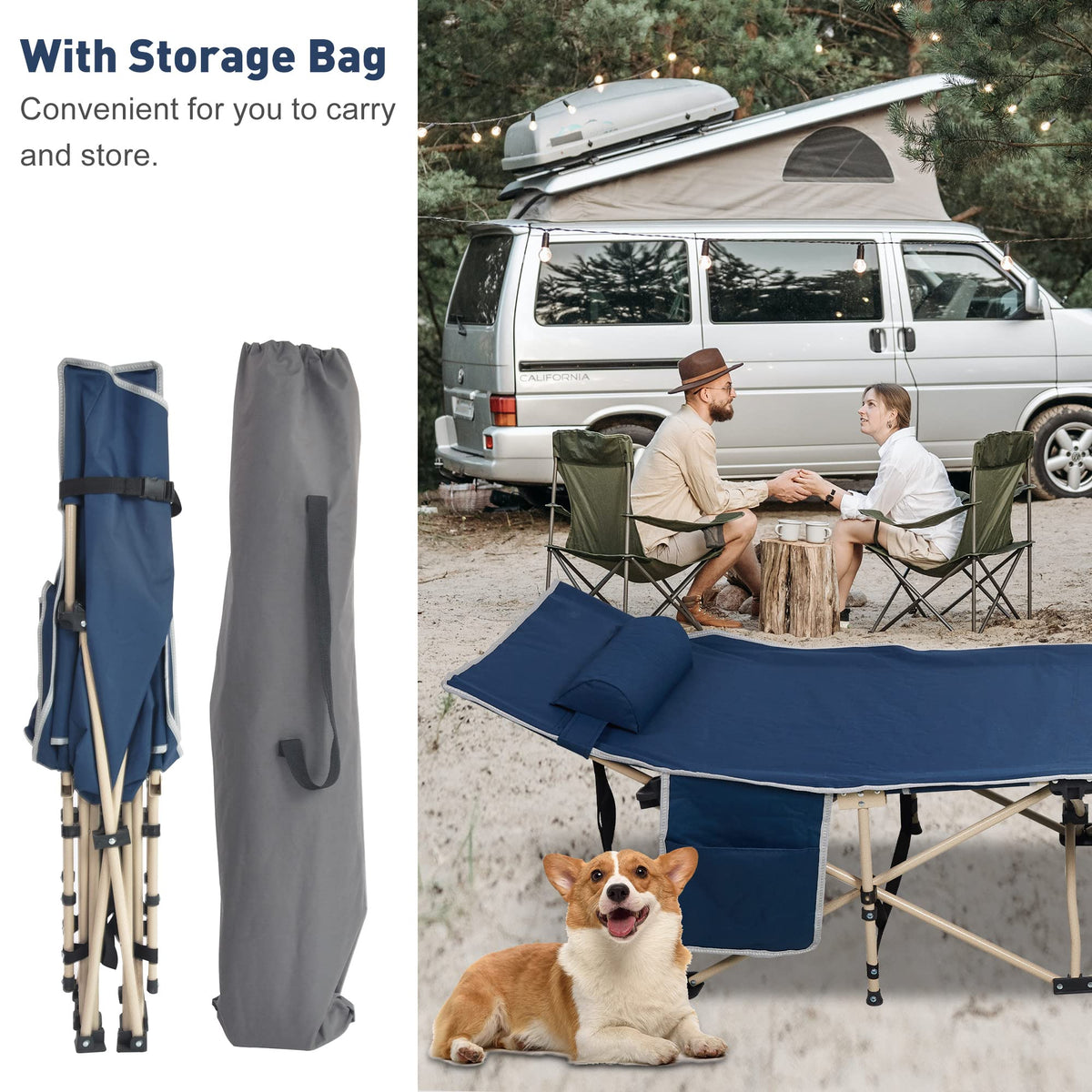 Folding Camping Cot with Carry Bag Pocket Pillow K9376