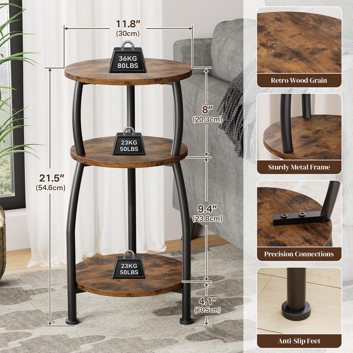 Round 3-Tier Side Table L914