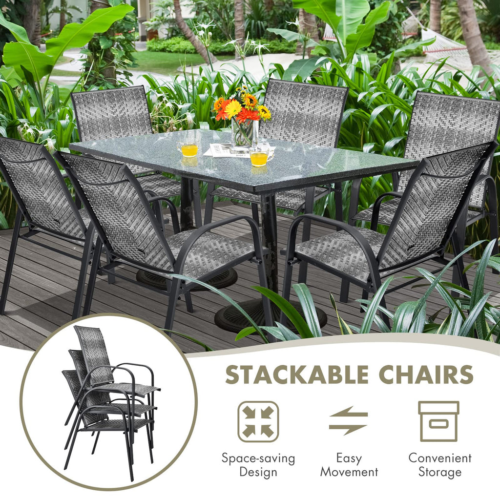 Stackable PE Wicker Patio Arm Chairs Set of 6 U405698