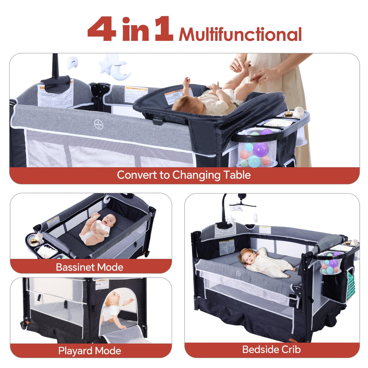 4 in 1 Portable Playard Baby Bassinet L9437