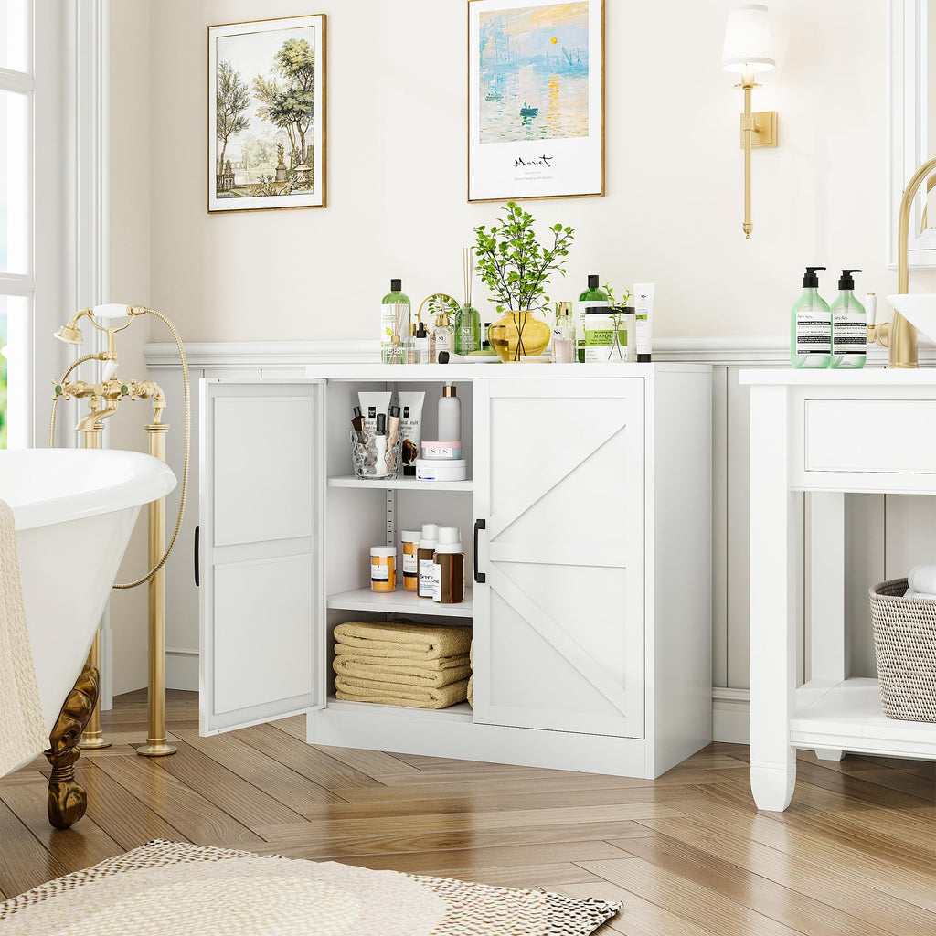 White 36" Metal Storage Cabinet with Doors and 2 Adjustable Shelves Y48380