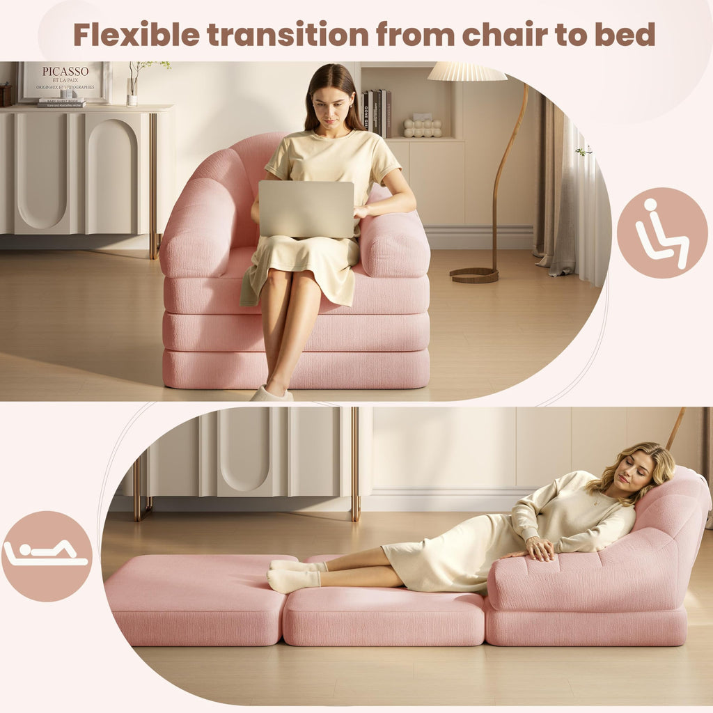 Pink Chenille Convertible Sofa Bed P22716