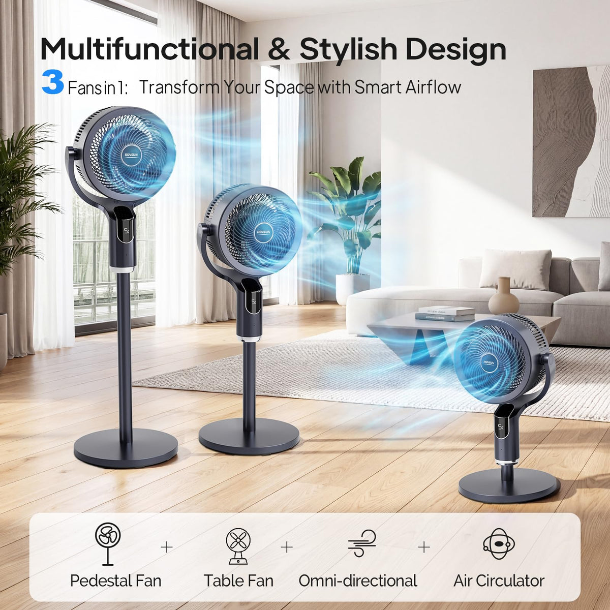 3-in-1 Pedestal Tabletop Fan with Remote Grey 2-Pack W28219