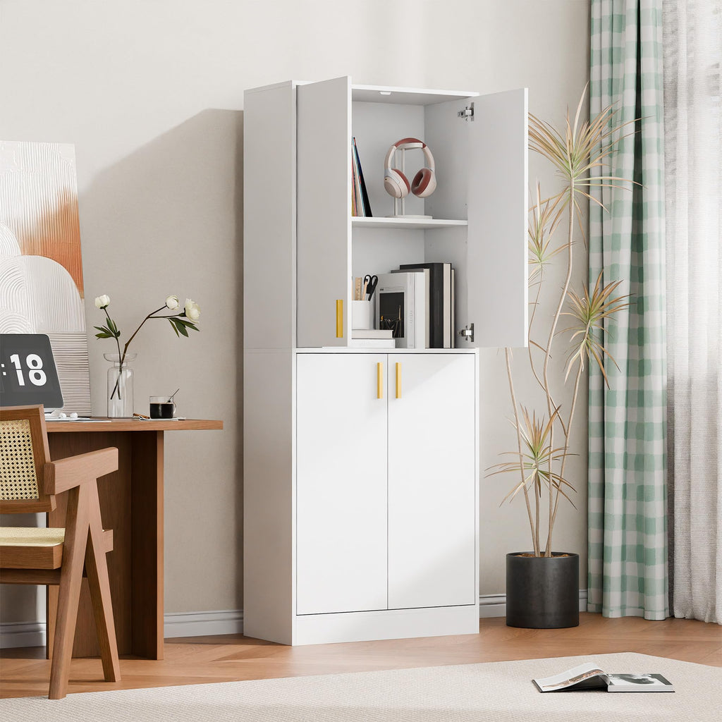 White Wood Storage Cabinet with Doors and Shelves B143