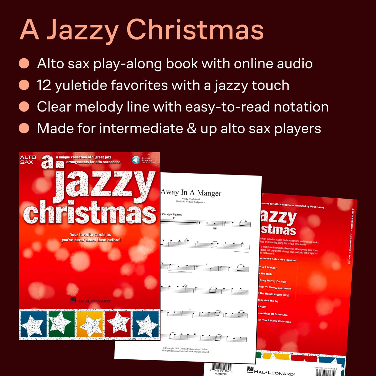 Alto Sax Christmas Jazz Sheet Music Book with Online Audio A25679