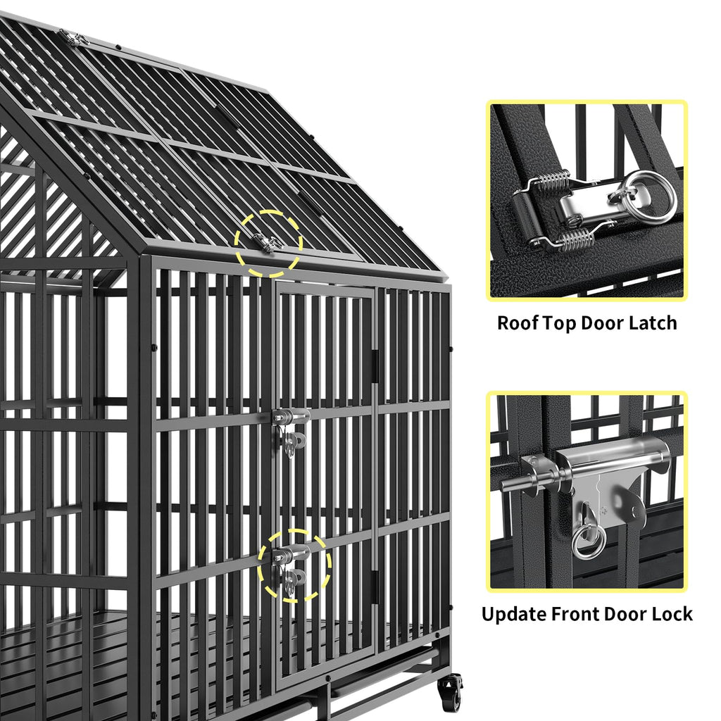 52 Inch Heavy Duty XXL Dog Crate with Open Roof Top, Trays and Wheels W9230
