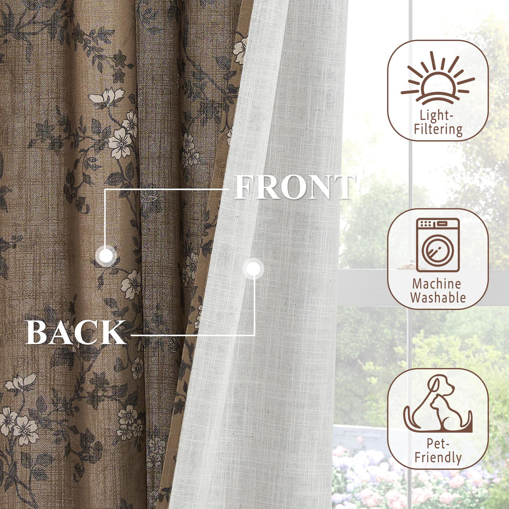 Extra Long Linen Floral Curtains 108 Inches Q406706