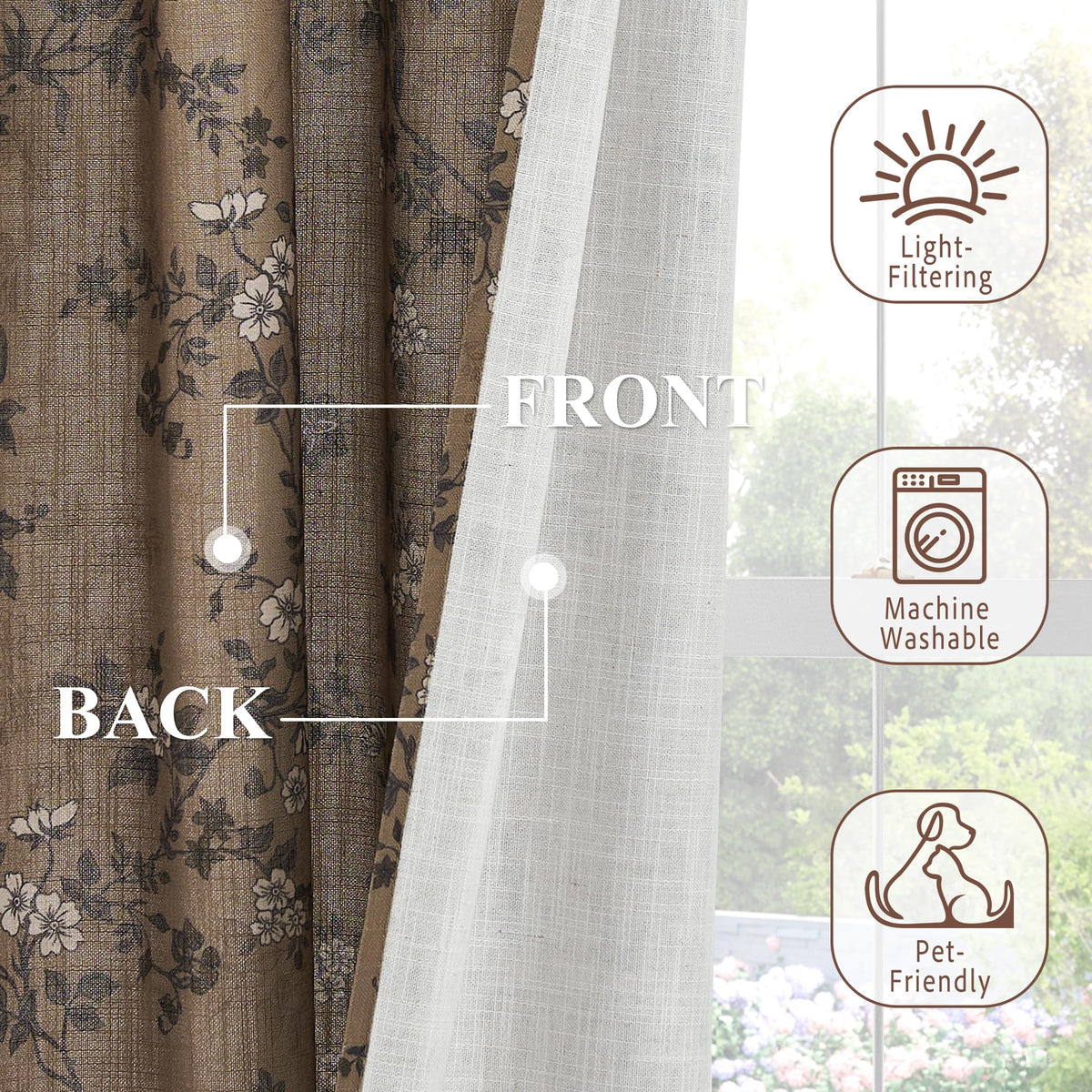 Extra Long Linen Floral Curtains 108 Inches Q406706