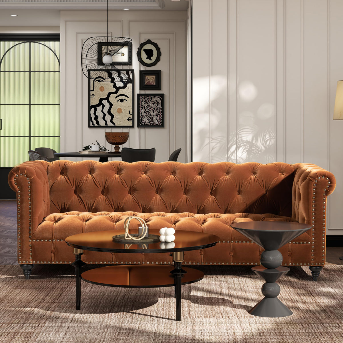 88" Burnt Orange Performance Velvet Sofa E5322