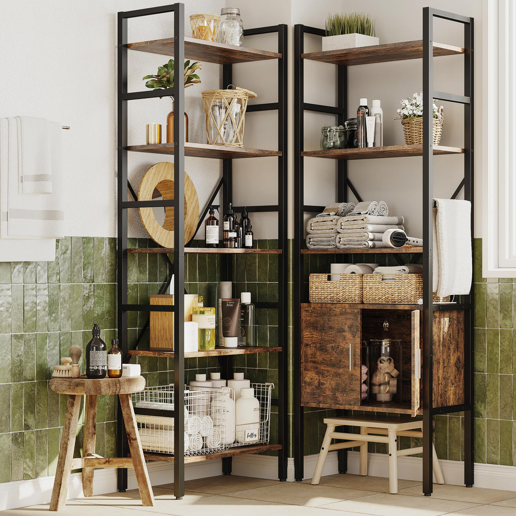 70 x 70" 5 Tier Bookcase with Storage Cabinet Rustic Brown S5960