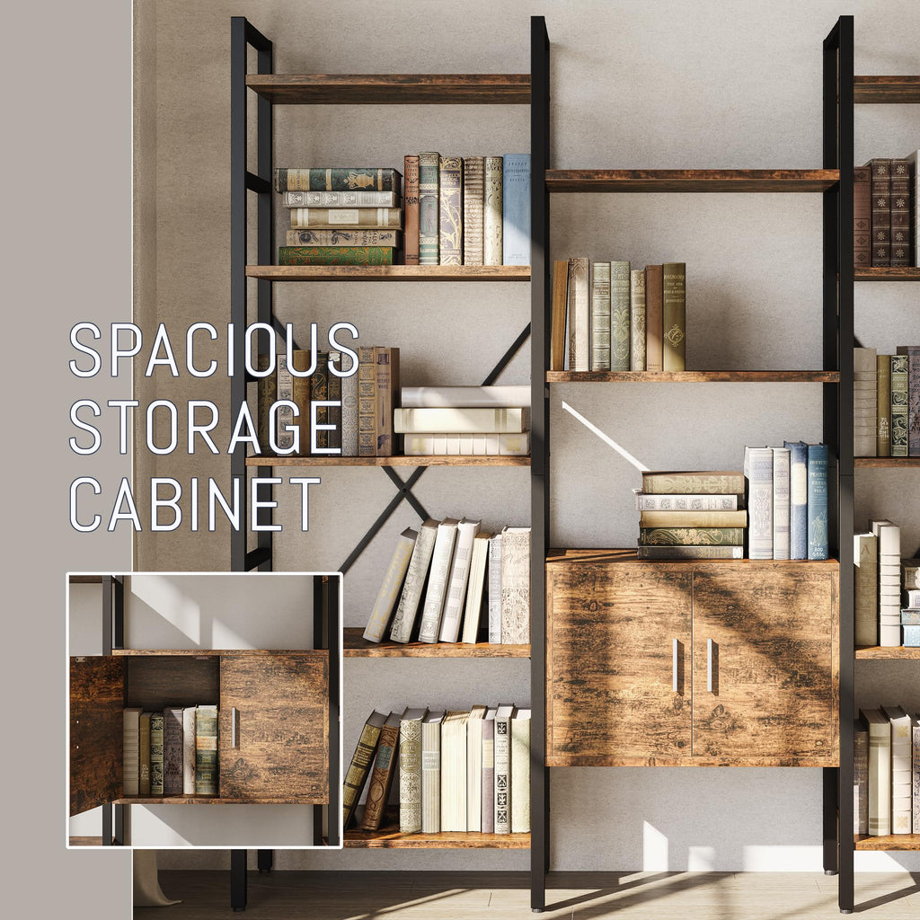 70 x 70" 5 Tier Bookcase with Storage Cabinet Rustic Brown S5960